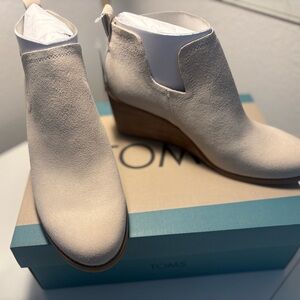 TOMS Sand Suede Wedge Ankle Booties - Cream
